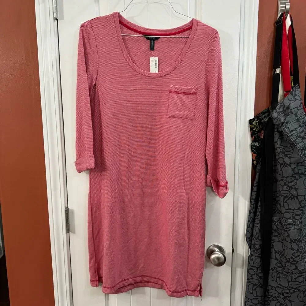 Soma 3/4 Sleeve Sleep Shirt with Pocket - Ravishing Red Pinstripe BNWT Sz M